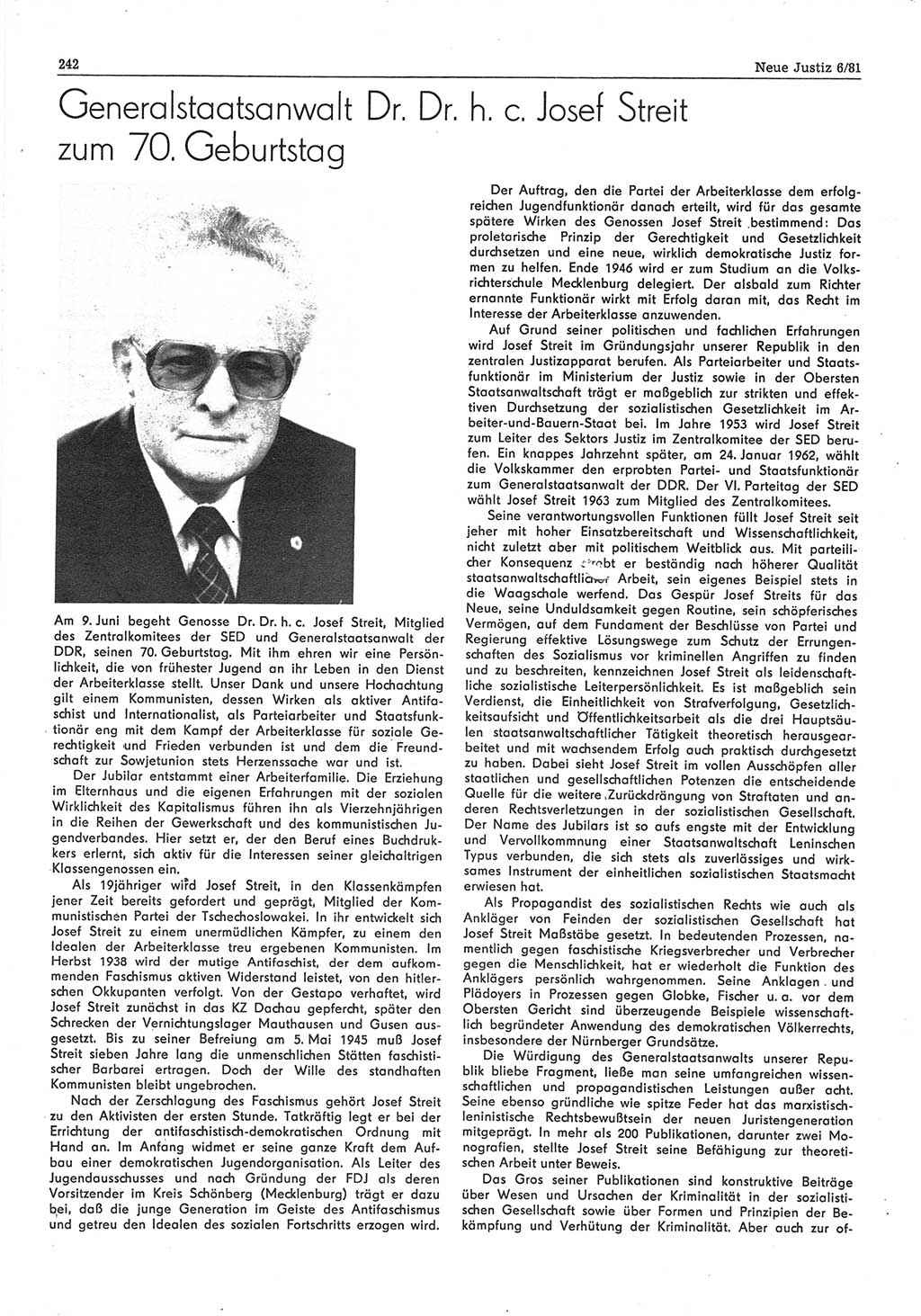 Neue Justiz (NJ), Zeitschrift für sozialistisches Recht und Gesetzlichkeit [Deutsche Demokratische Republik (DDR)], 35. Jahrgang 1981, Seite 242 (NJ DDR 1981, S. 242)
