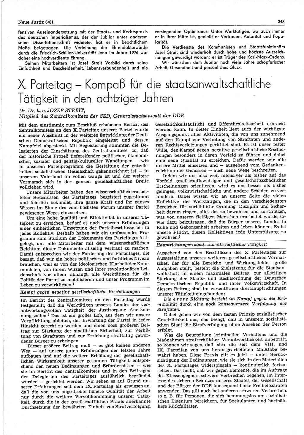 Neue Justiz (NJ), Zeitschrift für sozialistisches Recht und Gesetzlichkeit [Deutsche Demokratische Republik (DDR)], 35. Jahrgang 1981, Seite 243 (NJ DDR 1981, S. 243)
