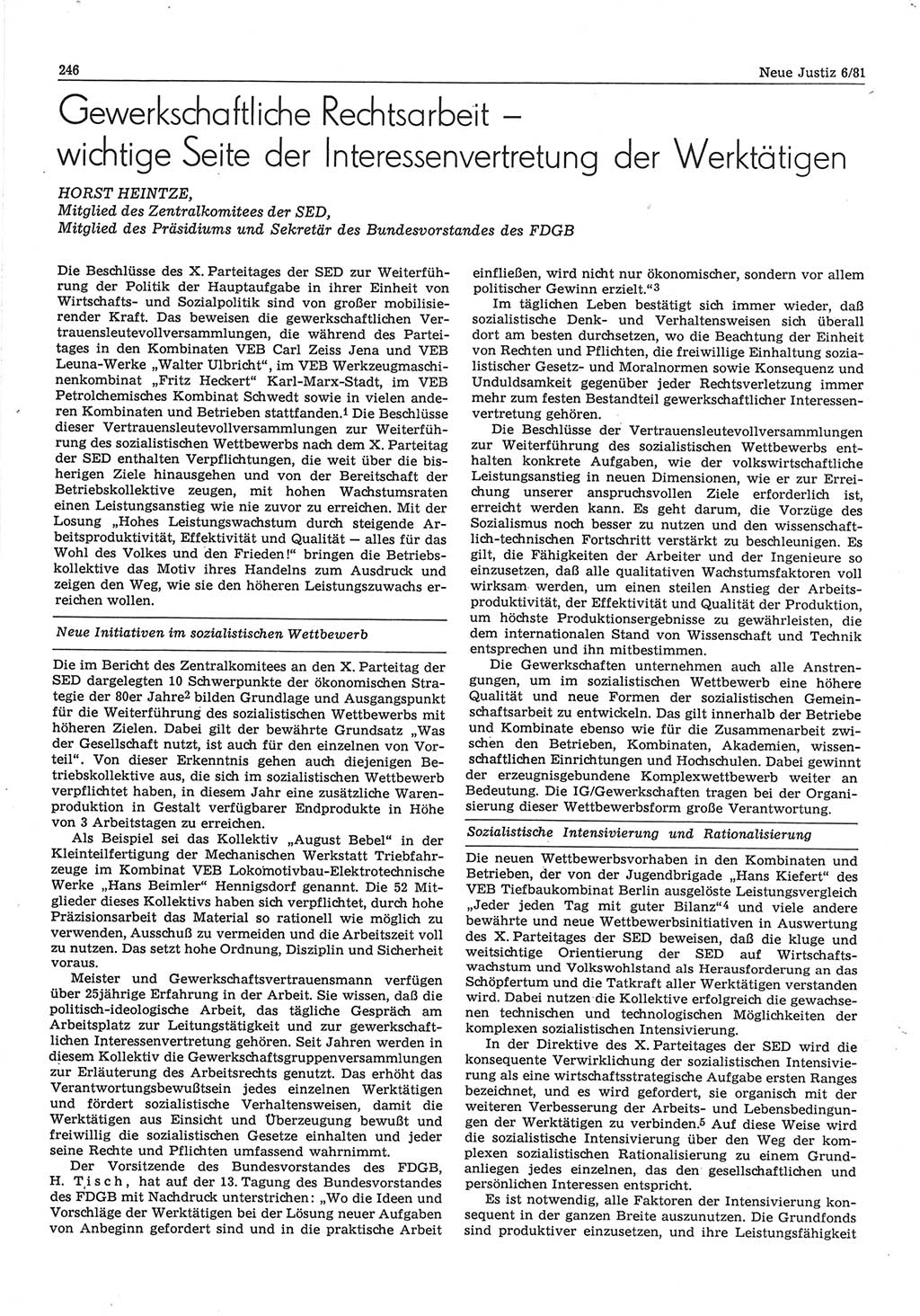 Neue Justiz (NJ), Zeitschrift für sozialistisches Recht und Gesetzlichkeit [Deutsche Demokratische Republik (DDR)], 35. Jahrgang 1981, Seite 246 (NJ DDR 1981, S. 246)