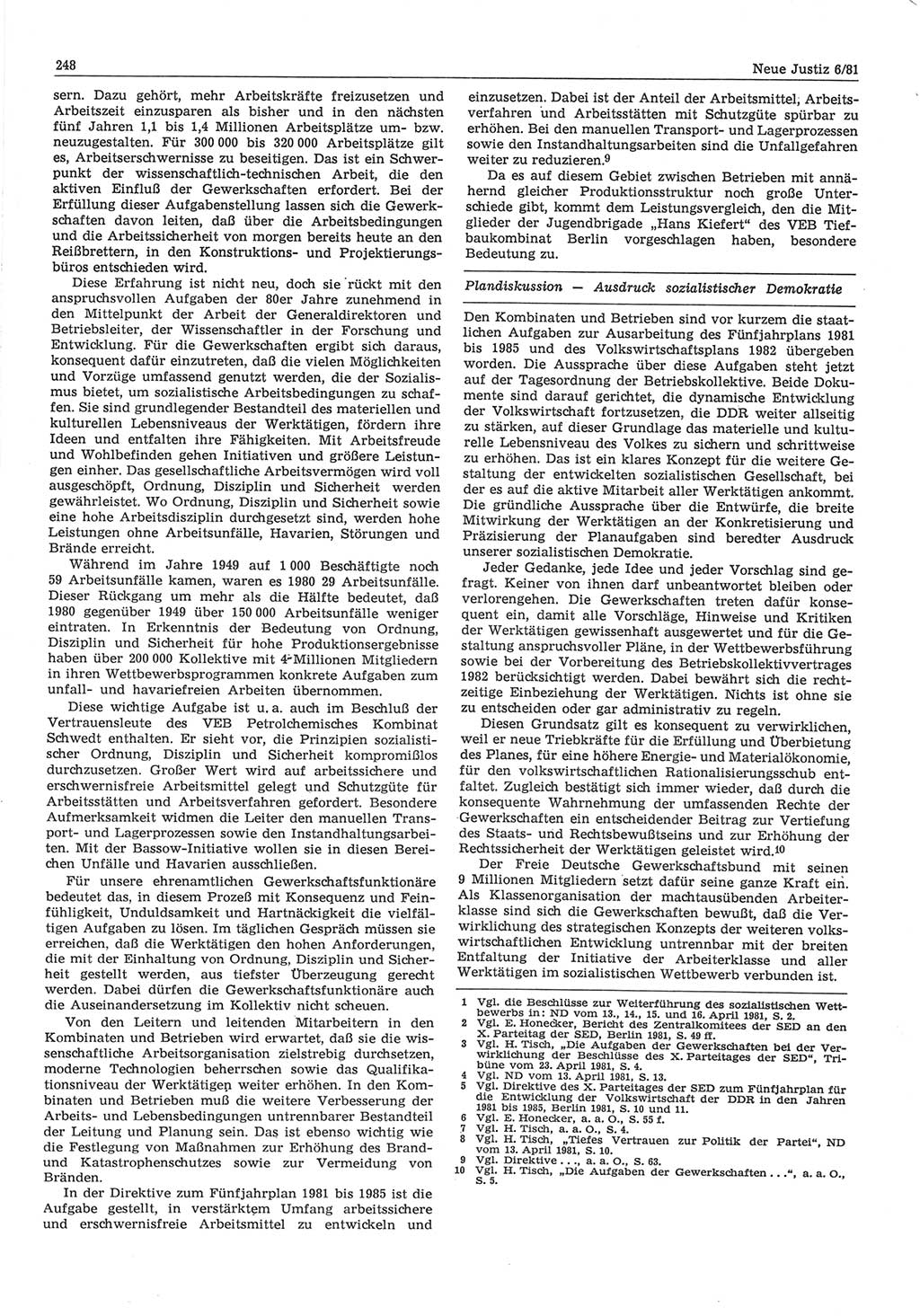 Neue Justiz (NJ), Zeitschrift für sozialistisches Recht und Gesetzlichkeit [Deutsche Demokratische Republik (DDR)], 35. Jahrgang 1981, Seite 248 (NJ DDR 1981, S. 248)
