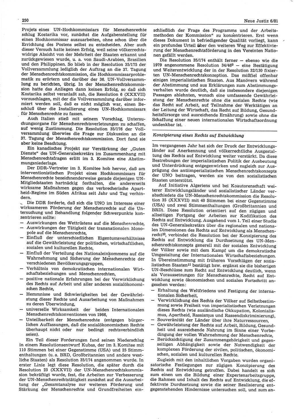 Neue Justiz (NJ), Zeitschrift für sozialistisches Recht und Gesetzlichkeit [Deutsche Demokratische Republik (DDR)], 35. Jahrgang 1981, Seite 250 (NJ DDR 1981, S. 250)
