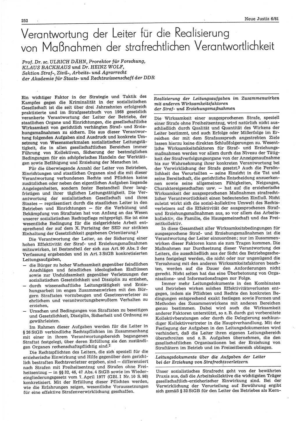 Neue Justiz (NJ), Zeitschrift für sozialistisches Recht und Gesetzlichkeit [Deutsche Demokratische Republik (DDR)], 35. Jahrgang 1981, Seite 252 (NJ DDR 1981, S. 252)