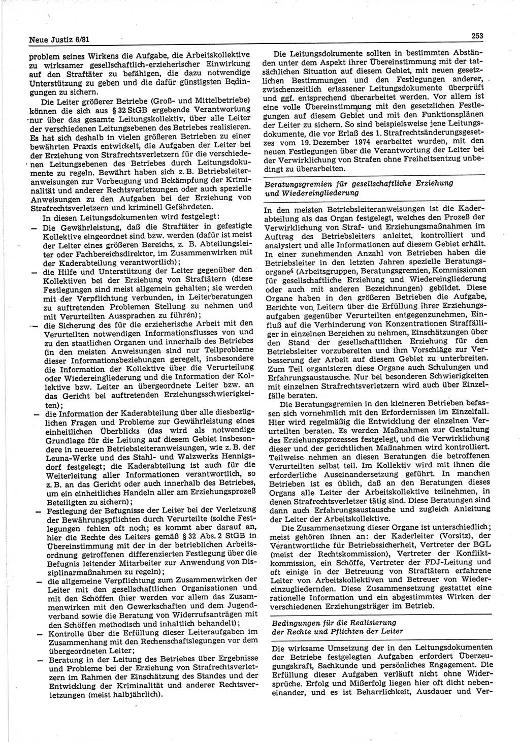 Neue Justiz (NJ), Zeitschrift für sozialistisches Recht und Gesetzlichkeit [Deutsche Demokratische Republik (DDR)], 35. Jahrgang 1981, Seite 253 (NJ DDR 1981, S. 253)
