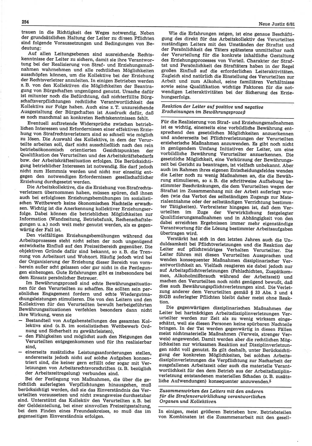 Neue Justiz (NJ), Zeitschrift für sozialistisches Recht und Gesetzlichkeit [Deutsche Demokratische Republik (DDR)], 35. Jahrgang 1981, Seite 254 (NJ DDR 1981, S. 254)