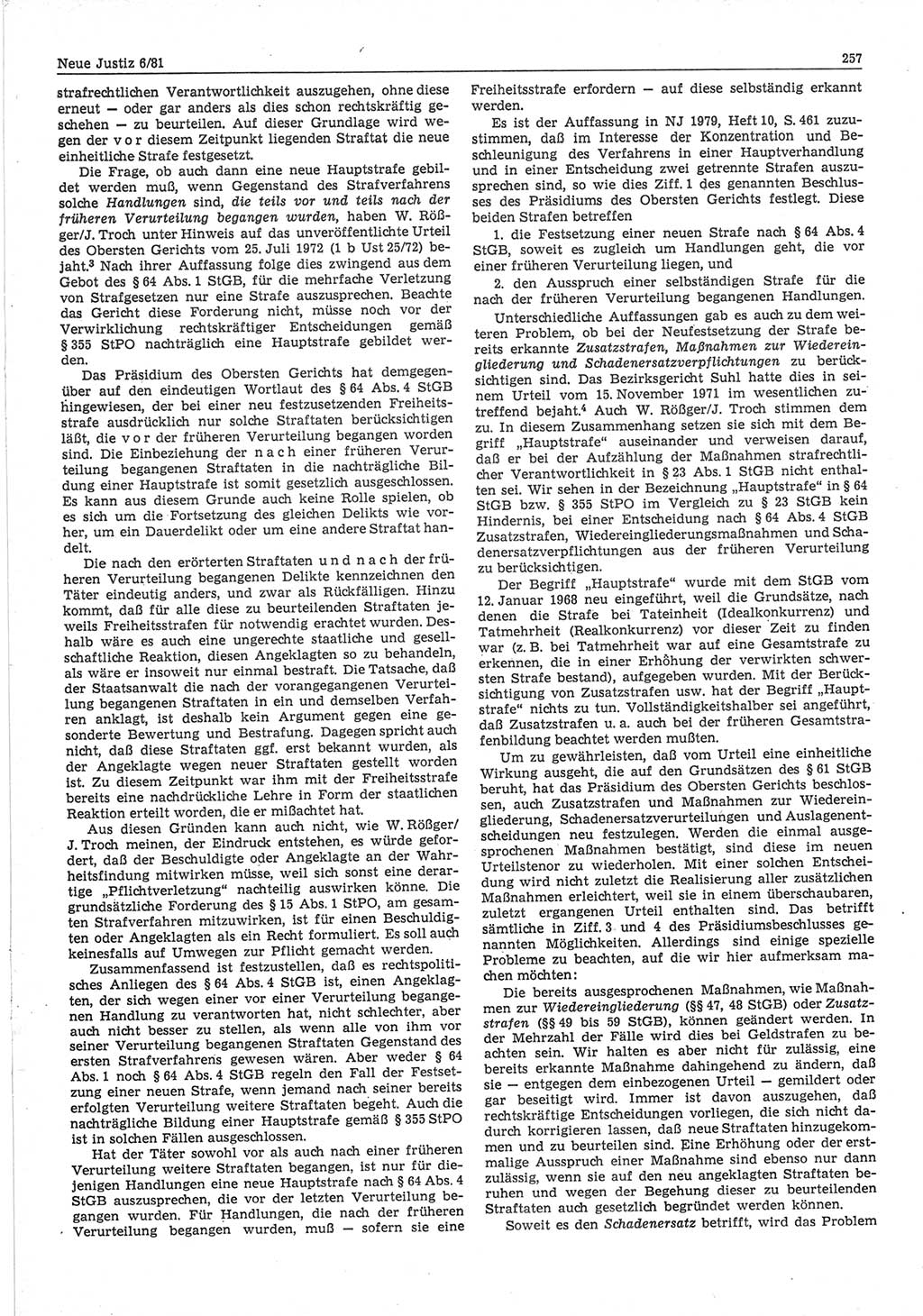 Neue Justiz (NJ), Zeitschrift für sozialistisches Recht und Gesetzlichkeit [Deutsche Demokratische Republik (DDR)], 35. Jahrgang 1981, Seite 257 (NJ DDR 1981, S. 257)