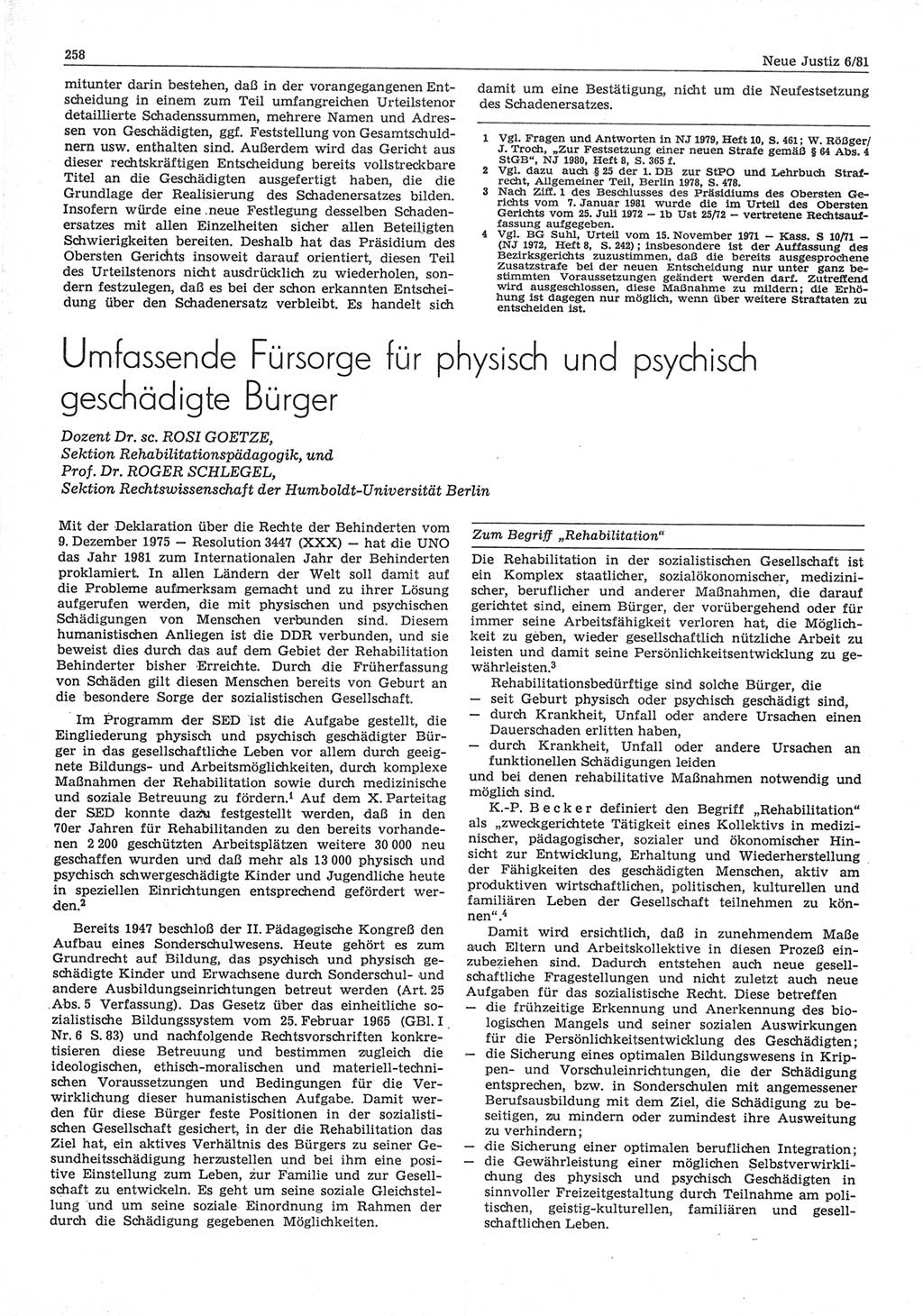 Neue Justiz (NJ), Zeitschrift für sozialistisches Recht und Gesetzlichkeit [Deutsche Demokratische Republik (DDR)], 35. Jahrgang 1981, Seite 258 (NJ DDR 1981, S. 258)