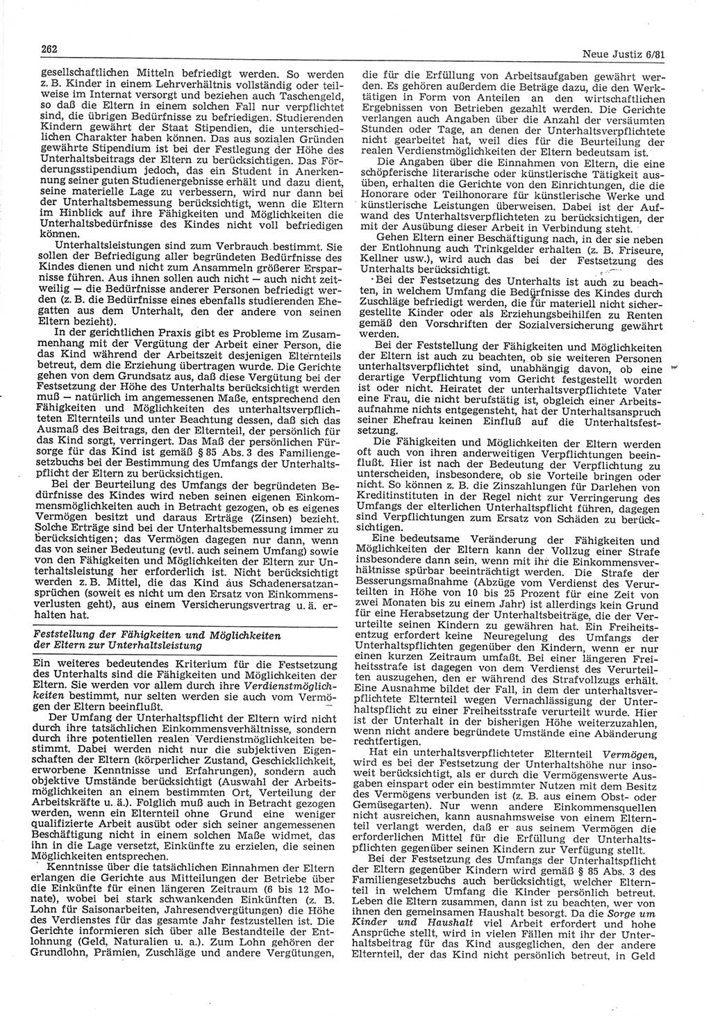 Neue Justiz (NJ), Zeitschrift für sozialistisches Recht und Gesetzlichkeit [Deutsche Demokratische Republik (DDR)], 35. Jahrgang 1981, Seite 262 (NJ DDR 1981, S. 262)