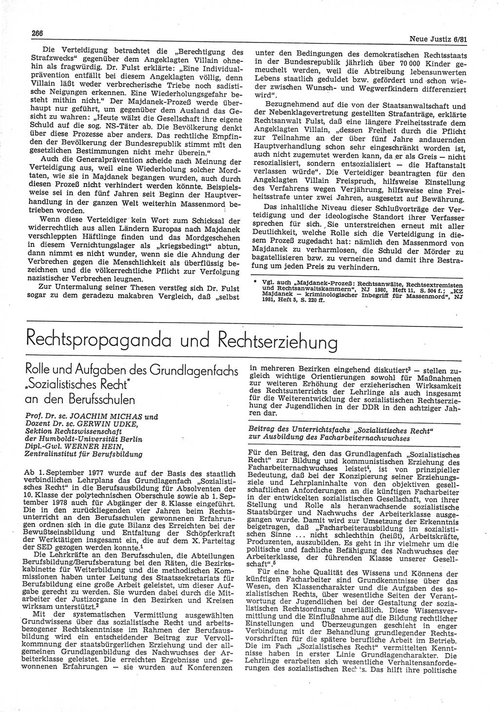 Neue Justiz (NJ), Zeitschrift für sozialistisches Recht und Gesetzlichkeit [Deutsche Demokratische Republik (DDR)], 35. Jahrgang 1981, Seite 266 (NJ DDR 1981, S. 266)
