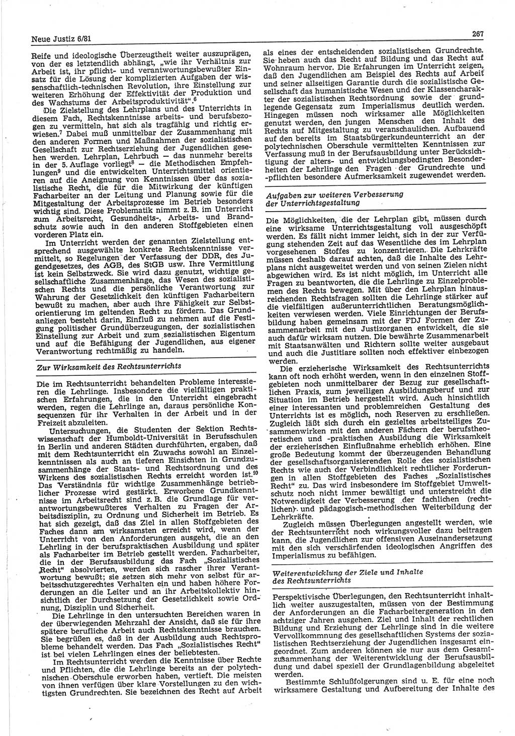 Neue Justiz (NJ), Zeitschrift für sozialistisches Recht und Gesetzlichkeit [Deutsche Demokratische Republik (DDR)], 35. Jahrgang 1981, Seite 267 (NJ DDR 1981, S. 267)