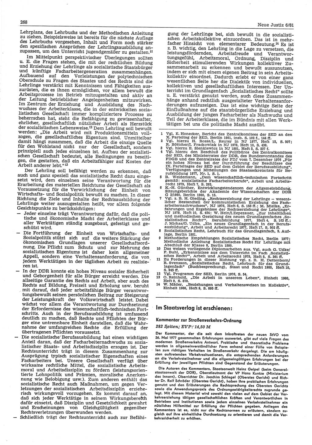 Neue Justiz (NJ), Zeitschrift für sozialistisches Recht und Gesetzlichkeit [Deutsche Demokratische Republik (DDR)], 35. Jahrgang 1981, Seite 268 (NJ DDR 1981, S. 268)
