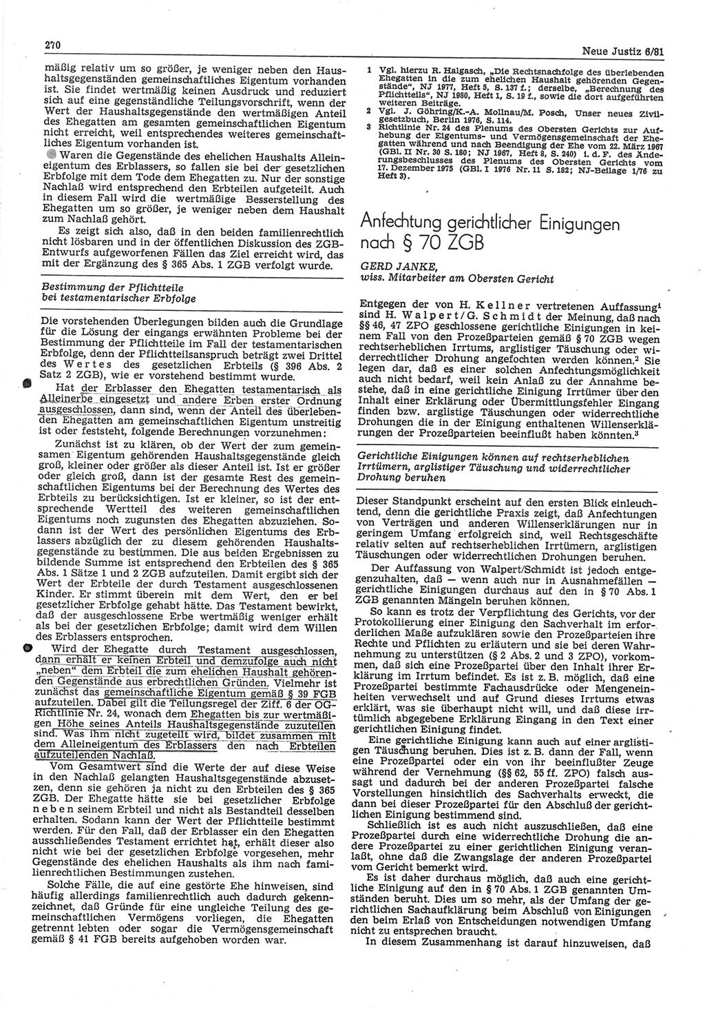 Neue Justiz (NJ), Zeitschrift für sozialistisches Recht und Gesetzlichkeit [Deutsche Demokratische Republik (DDR)], 35. Jahrgang 1981, Seite 270 (NJ DDR 1981, S. 270)
