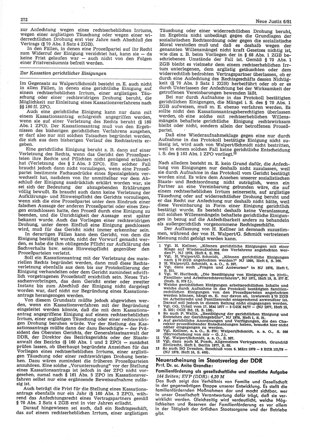Neue Justiz (NJ), Zeitschrift für sozialistisches Recht und Gesetzlichkeit [Deutsche Demokratische Republik (DDR)], 35. Jahrgang 1981, Seite 272 (NJ DDR 1981, S. 272)