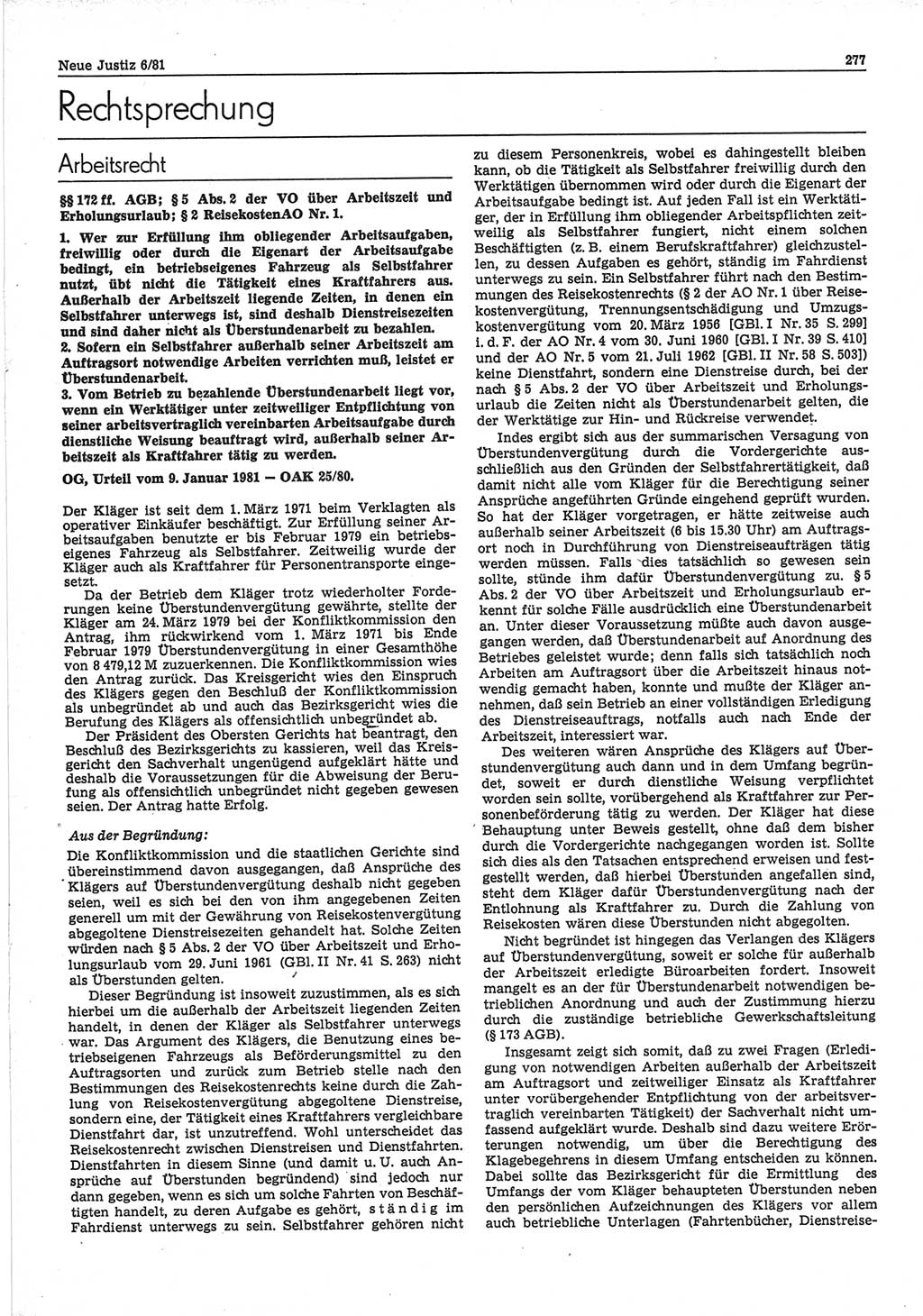 Neue Justiz (NJ), Zeitschrift für sozialistisches Recht und Gesetzlichkeit [Deutsche Demokratische Republik (DDR)], 35. Jahrgang 1981, Seite 277 (NJ DDR 1981, S. 277)