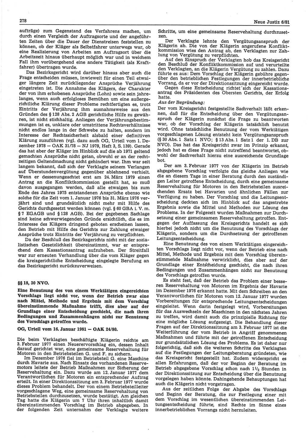 Neue Justiz (NJ), Zeitschrift für sozialistisches Recht und Gesetzlichkeit [Deutsche Demokratische Republik (DDR)], 35. Jahrgang 1981, Seite 278 (NJ DDR 1981, S. 278)
