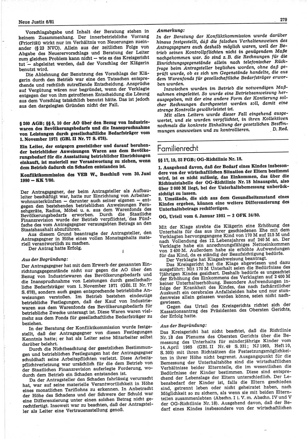 Neue Justiz (NJ), Zeitschrift für sozialistisches Recht und Gesetzlichkeit [Deutsche Demokratische Republik (DDR)], 35. Jahrgang 1981, Seite 279 (NJ DDR 1981, S. 279)