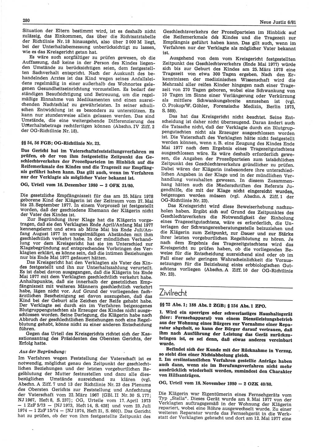 Neue Justiz (NJ), Zeitschrift für sozialistisches Recht und Gesetzlichkeit [Deutsche Demokratische Republik (DDR)], 35. Jahrgang 1981, Seite 280 (NJ DDR 1981, S. 280)