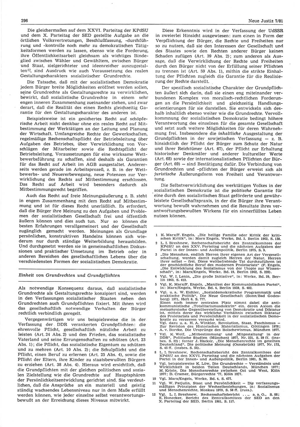 Neue Justiz (NJ), Zeitschrift für sozialistisches Recht und Gesetzlichkeit [Deutsche Demokratische Republik (DDR)], 35. Jahrgang 1981, Seite 296 (NJ DDR 1981, S. 296)