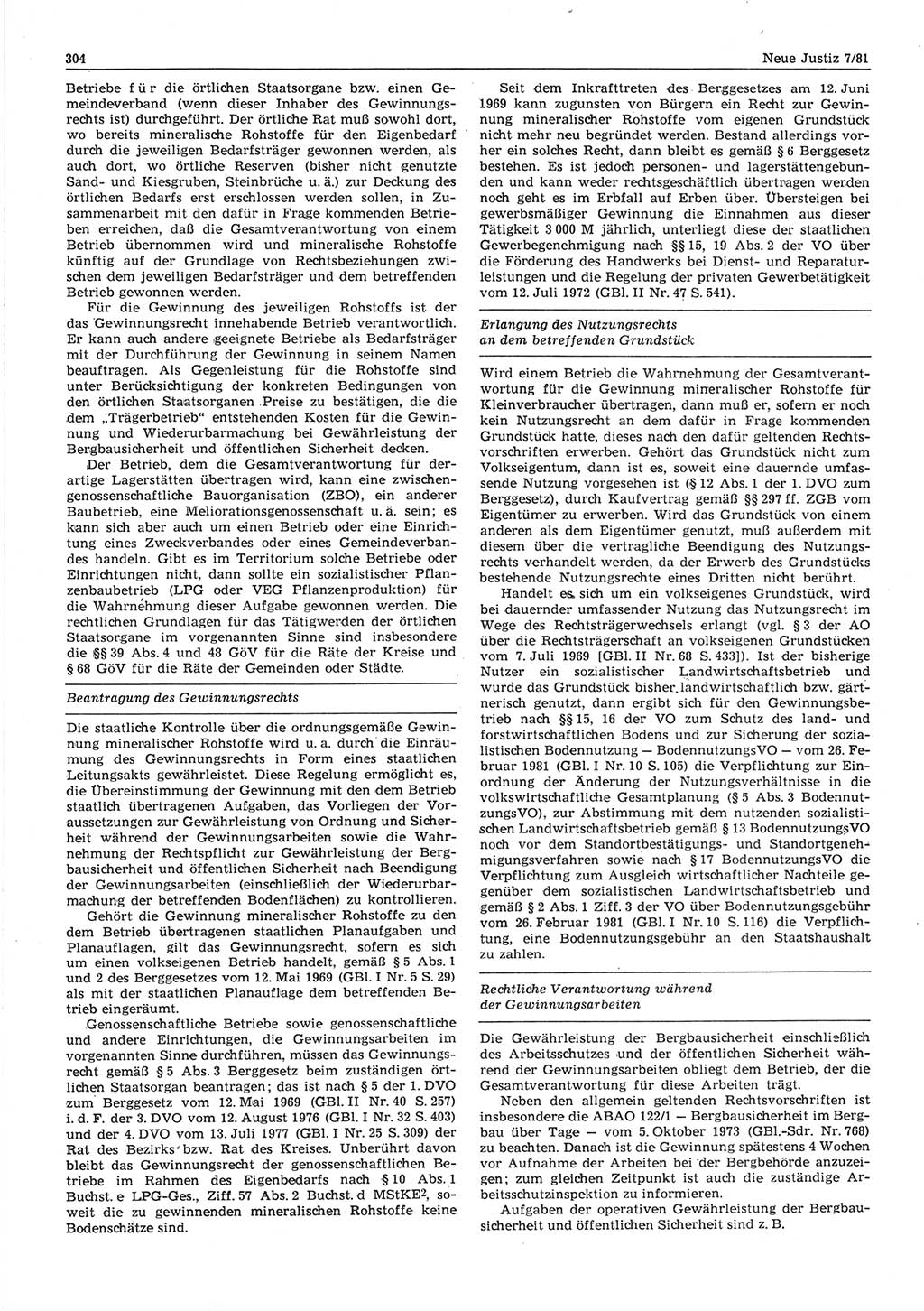 Neue Justiz (NJ), Zeitschrift für sozialistisches Recht und Gesetzlichkeit [Deutsche Demokratische Republik (DDR)], 35. Jahrgang 1981, Seite 304 (NJ DDR 1981, S. 304)