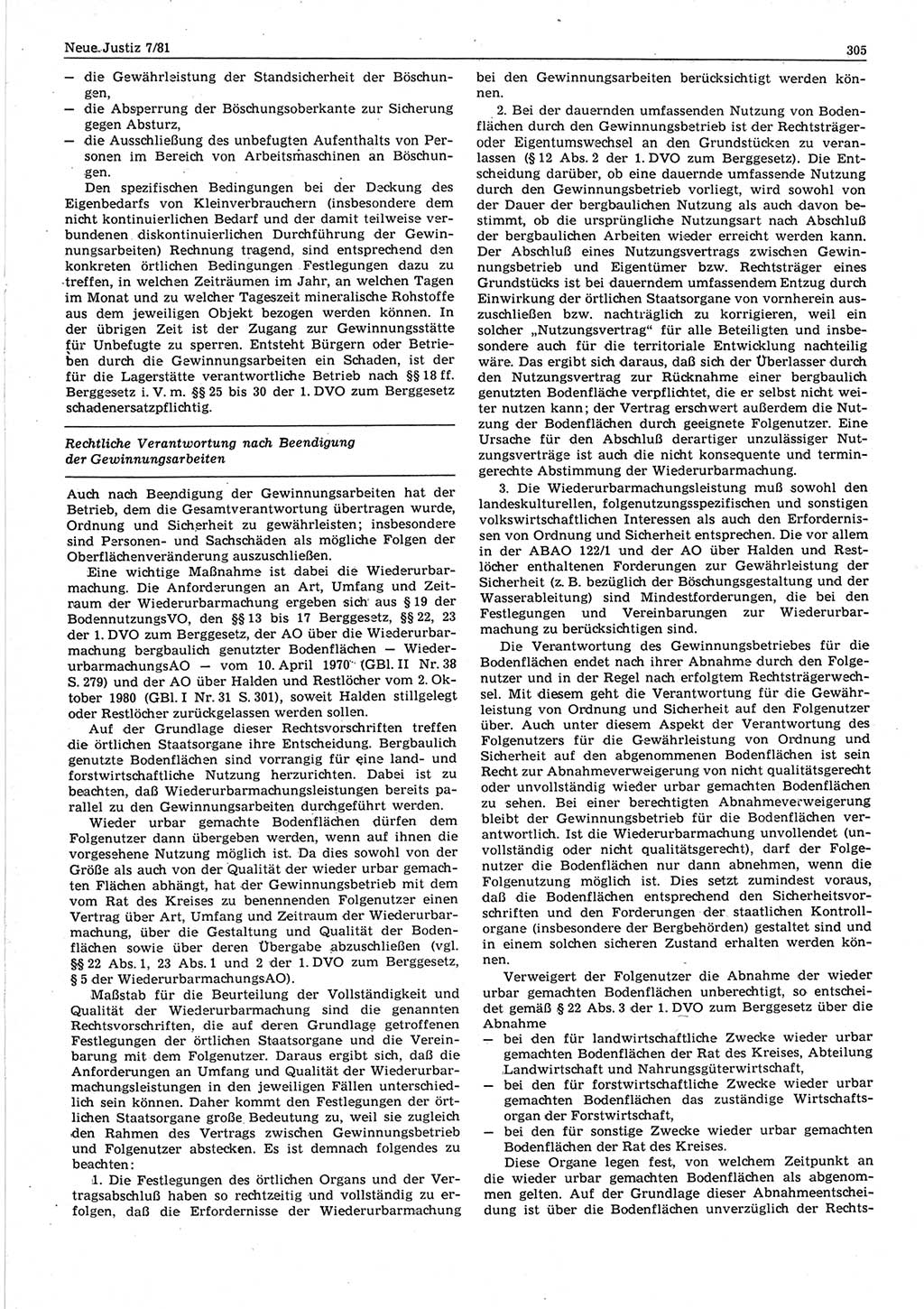 Neue Justiz (NJ), Zeitschrift für sozialistisches Recht und Gesetzlichkeit [Deutsche Demokratische Republik (DDR)], 35. Jahrgang 1981, Seite 305 (NJ DDR 1981, S. 305)