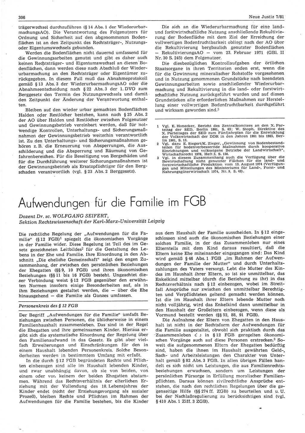 Neue Justiz (NJ), Zeitschrift für sozialistisches Recht und Gesetzlichkeit [Deutsche Demokratische Republik (DDR)], 35. Jahrgang 1981, Seite 306 (NJ DDR 1981, S. 306)