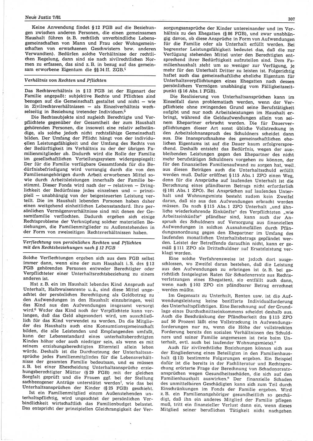 Neue Justiz (NJ), Zeitschrift für sozialistisches Recht und Gesetzlichkeit [Deutsche Demokratische Republik (DDR)], 35. Jahrgang 1981, Seite 307 (NJ DDR 1981, S. 307)
