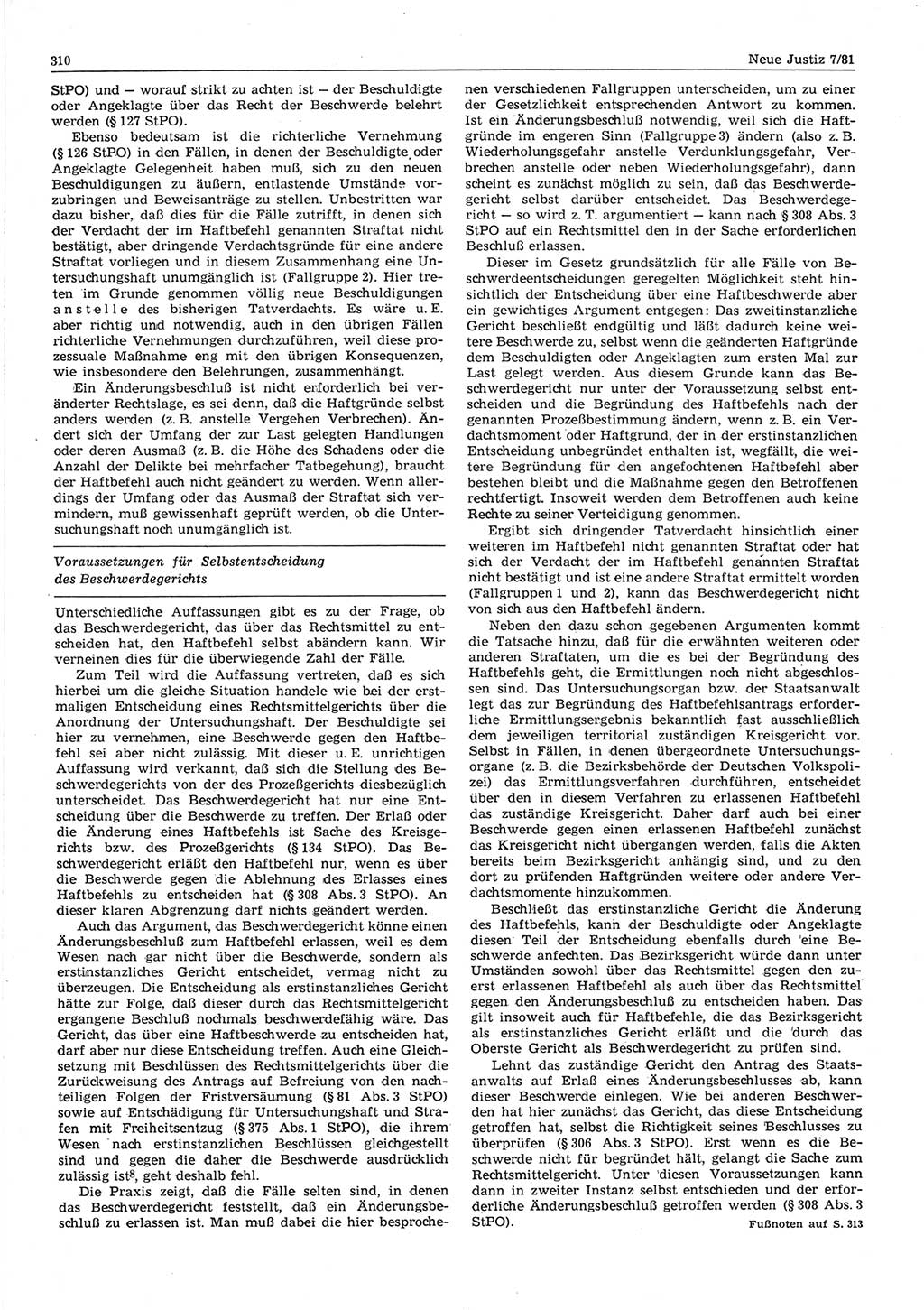 Neue Justiz (NJ), Zeitschrift für sozialistisches Recht und Gesetzlichkeit [Deutsche Demokratische Republik (DDR)], 35. Jahrgang 1981, Seite 310 (NJ DDR 1981, S. 310)