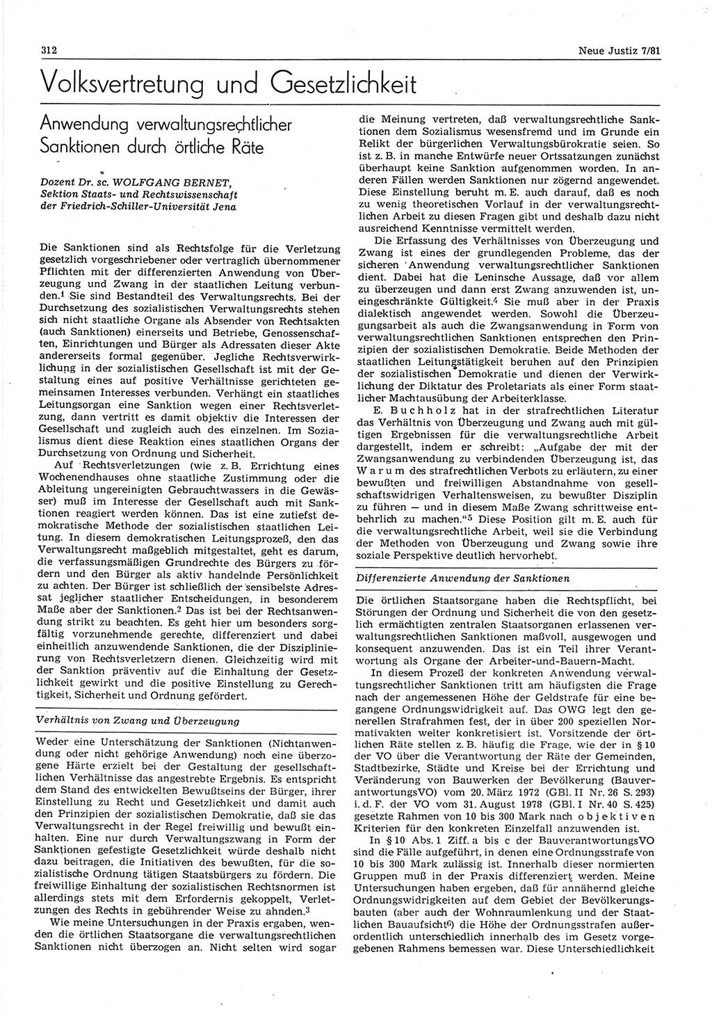 Neue Justiz (NJ), Zeitschrift für sozialistisches Recht und Gesetzlichkeit [Deutsche Demokratische Republik (DDR)], 35. Jahrgang 1981, Seite 312 (NJ DDR 1981, S. 312)