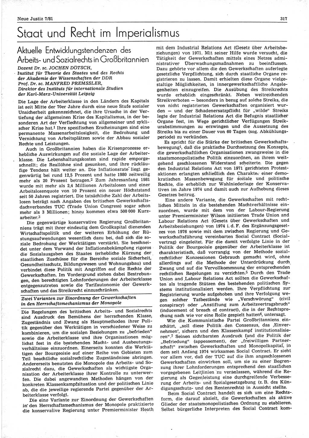 Neue Justiz (NJ), Zeitschrift für sozialistisches Recht und Gesetzlichkeit [Deutsche Demokratische Republik (DDR)], 35. Jahrgang 1981, Seite 317 (NJ DDR 1981, S. 317)
