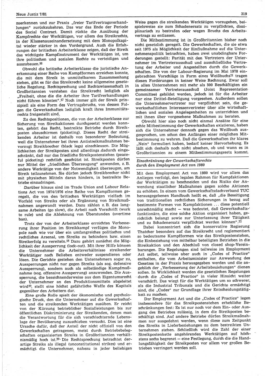 Neue Justiz (NJ), Zeitschrift für sozialistisches Recht und Gesetzlichkeit [Deutsche Demokratische Republik (DDR)], 35. Jahrgang 1981, Seite 319 (NJ DDR 1981, S. 319)