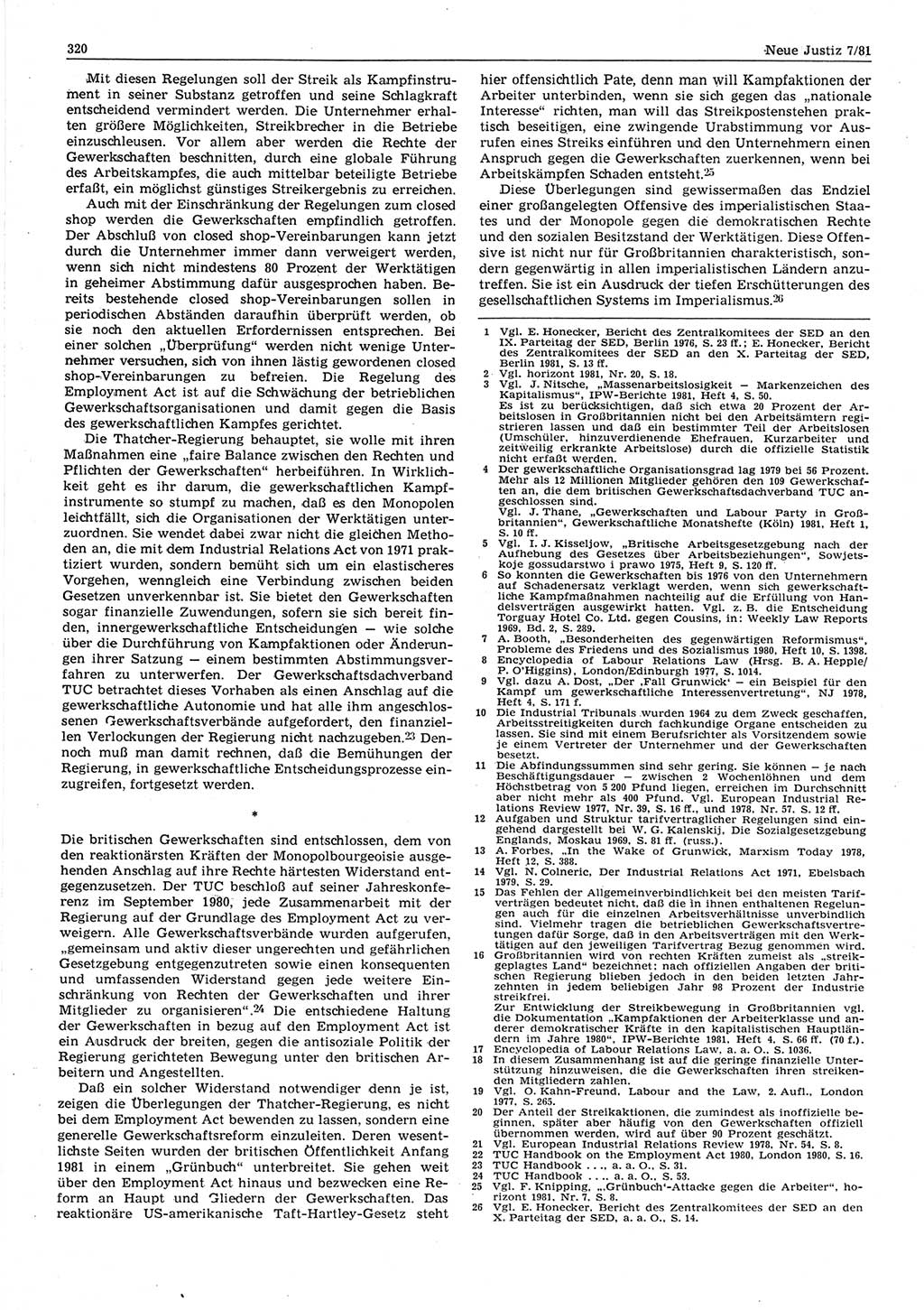 Neue Justiz (NJ), Zeitschrift für sozialistisches Recht und Gesetzlichkeit [Deutsche Demokratische Republik (DDR)], 35. Jahrgang 1981, Seite 320 (NJ DDR 1981, S. 320)