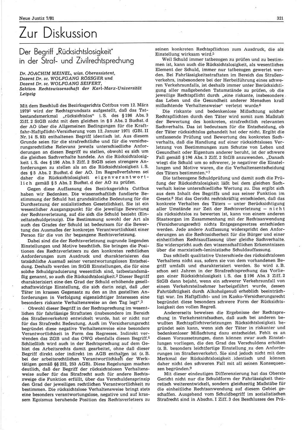 Neue Justiz (NJ), Zeitschrift für sozialistisches Recht und Gesetzlichkeit [Deutsche Demokratische Republik (DDR)], 35. Jahrgang 1981, Seite 321 (NJ DDR 1981, S. 321)