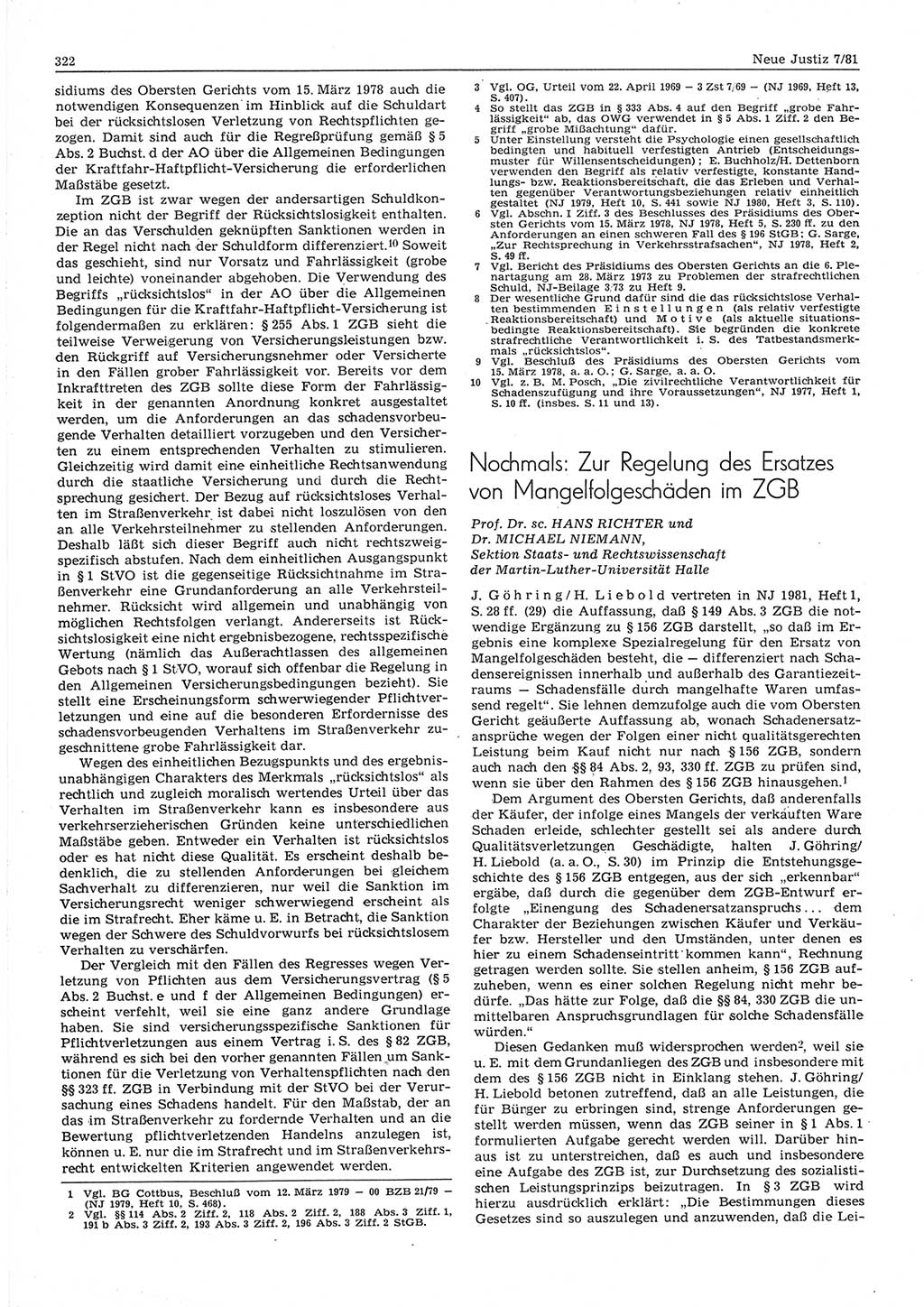 Neue Justiz (NJ), Zeitschrift für sozialistisches Recht und Gesetzlichkeit [Deutsche Demokratische Republik (DDR)], 35. Jahrgang 1981, Seite 322 (NJ DDR 1981, S. 322)