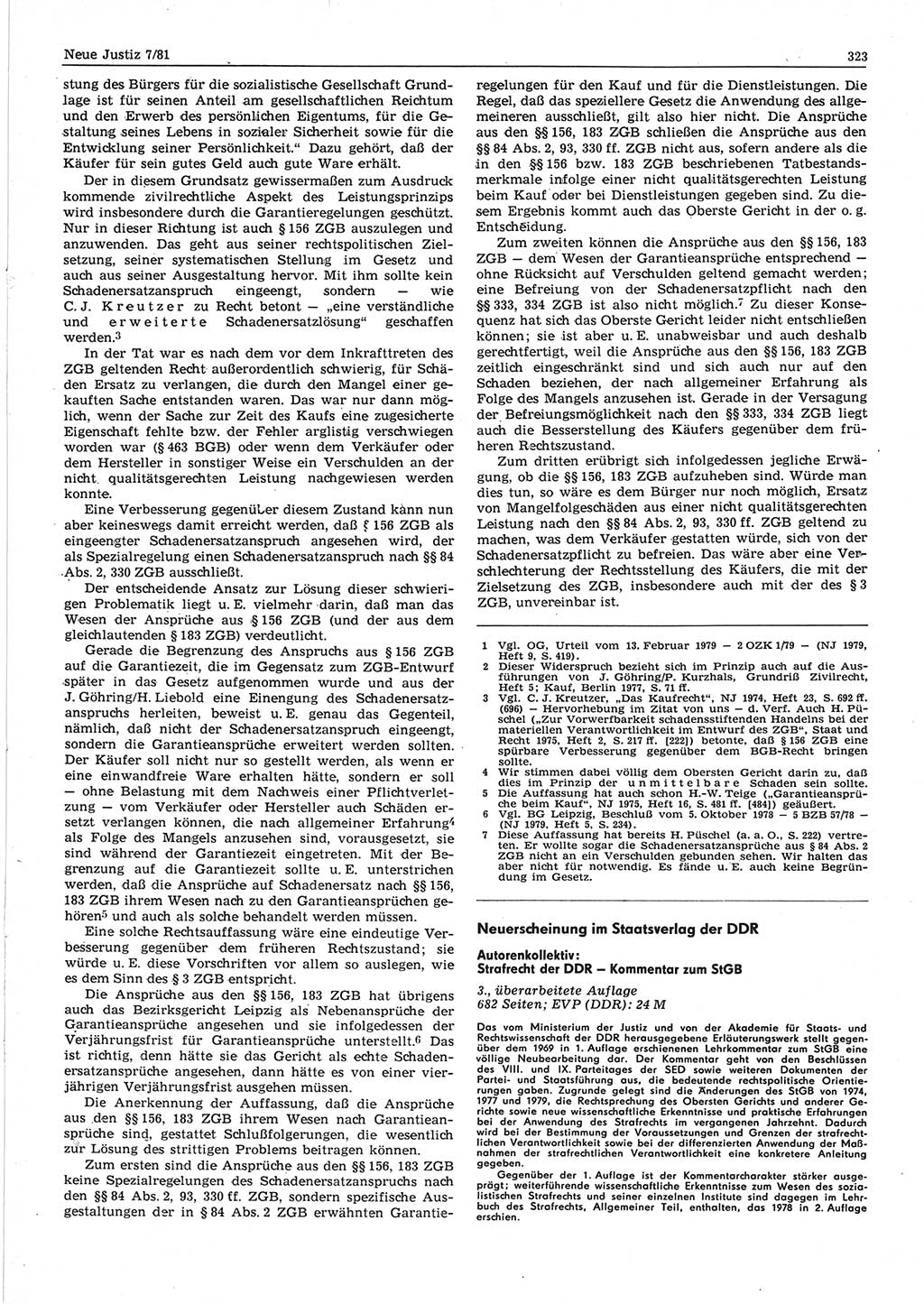 Neue Justiz (NJ), Zeitschrift für sozialistisches Recht und Gesetzlichkeit [Deutsche Demokratische Republik (DDR)], 35. Jahrgang 1981, Seite 323 (NJ DDR 1981, S. 323)