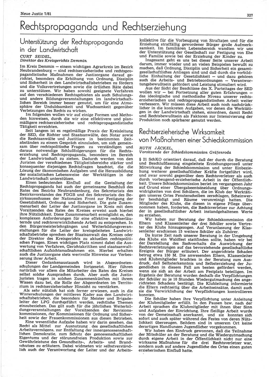 Neue Justiz (NJ), Zeitschrift für sozialistisches Recht und Gesetzlichkeit [Deutsche Demokratische Republik (DDR)], 35. Jahrgang 1981, Seite 327 (NJ DDR 1981, S. 327)