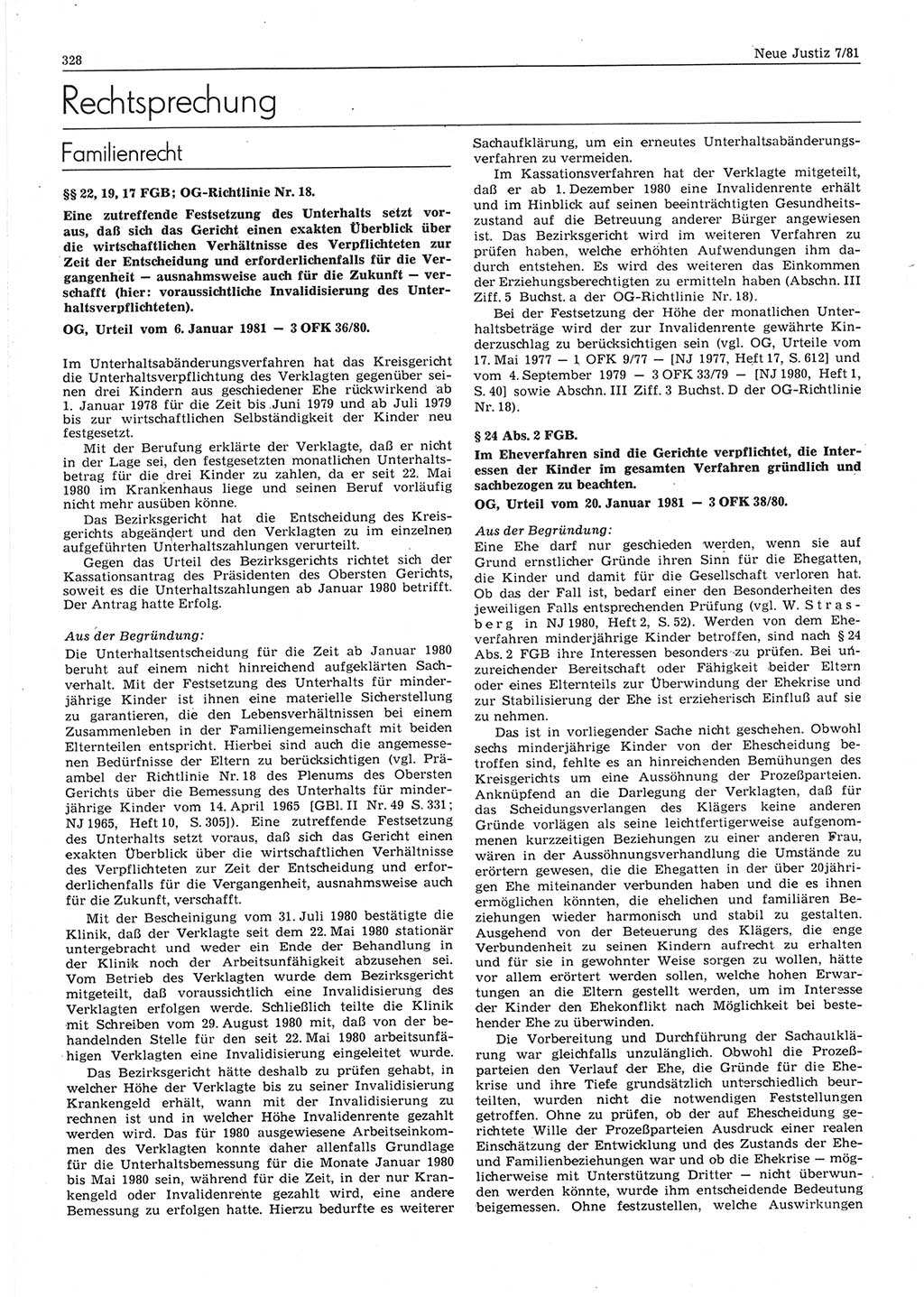 Neue Justiz (NJ), Zeitschrift für sozialistisches Recht und Gesetzlichkeit [Deutsche Demokratische Republik (DDR)], 35. Jahrgang 1981, Seite 328 (NJ DDR 1981, S. 328)