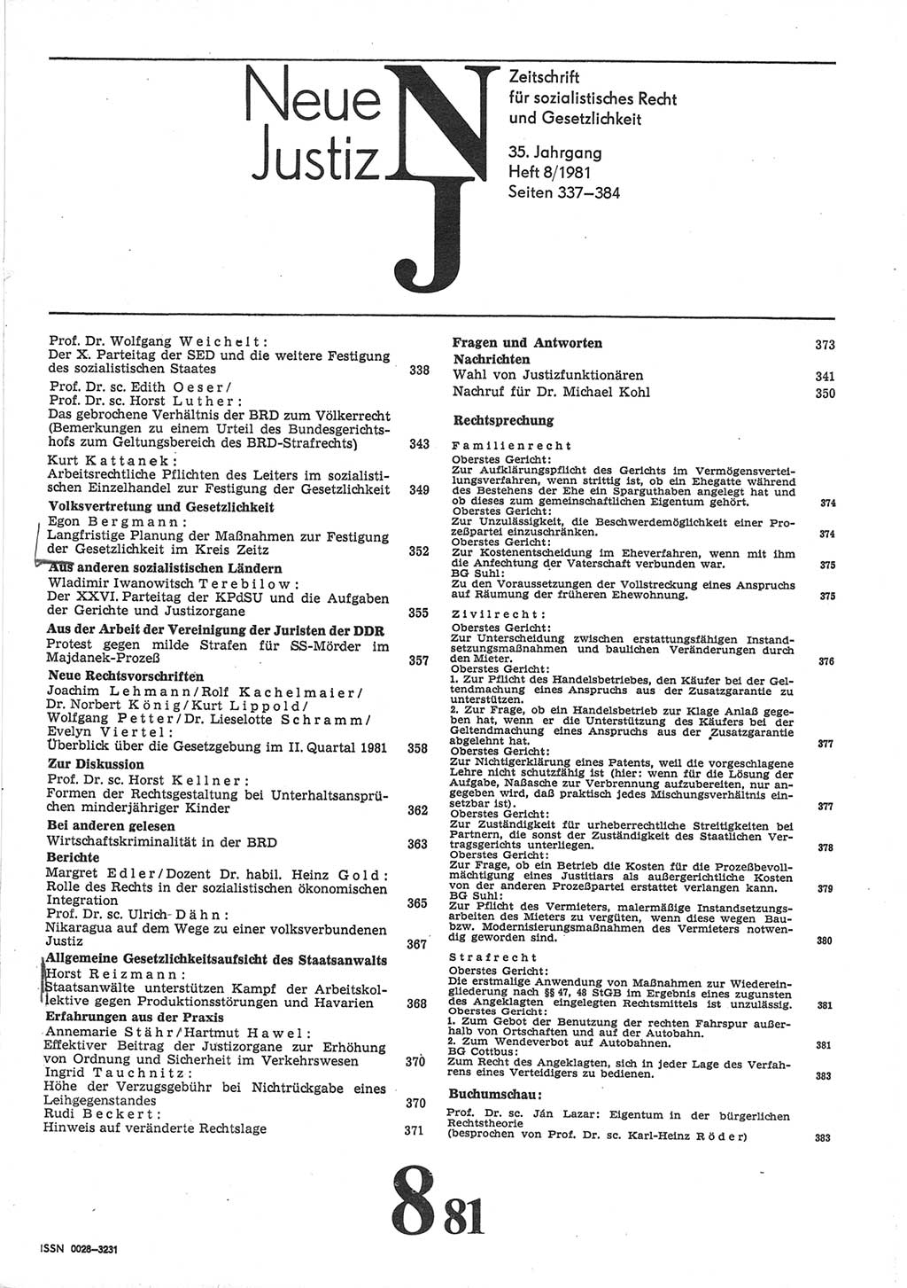 Neue Justiz (NJ), Zeitschrift für sozialistisches Recht und Gesetzlichkeit [Deutsche Demokratische Republik (DDR)], 35. Jahrgang 1981, Seite 337 (NJ DDR 1981, S. 337)