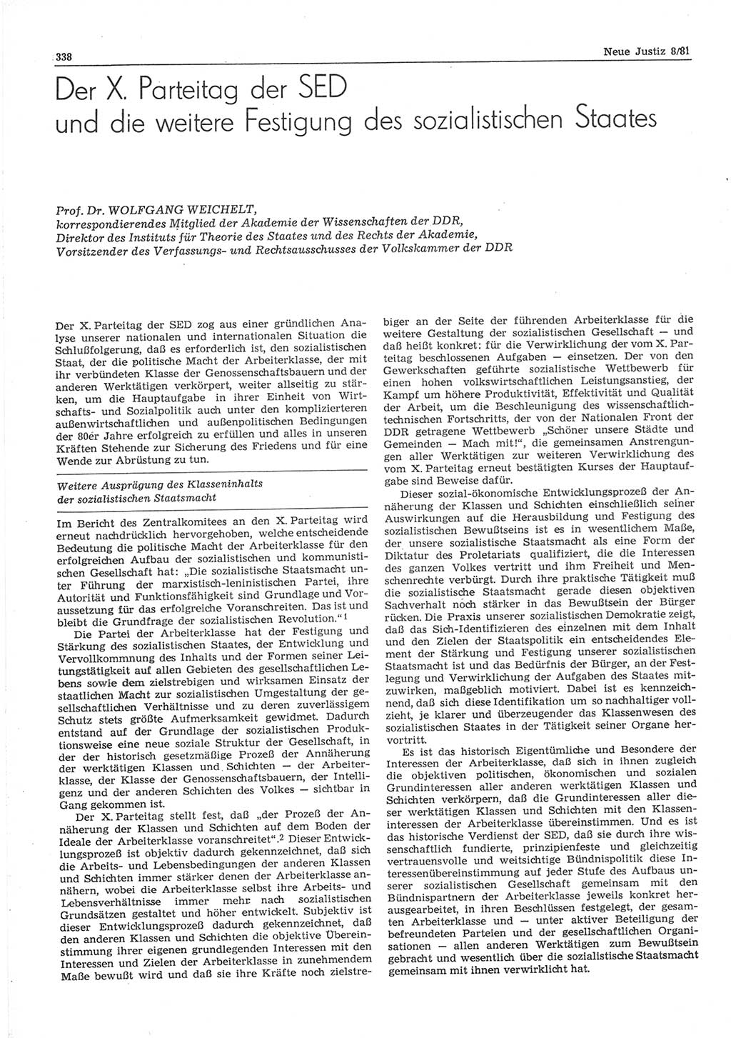 Neue Justiz (NJ), Zeitschrift für sozialistisches Recht und Gesetzlichkeit [Deutsche Demokratische Republik (DDR)], 35. Jahrgang 1981, Seite 338 (NJ DDR 1981, S. 338)