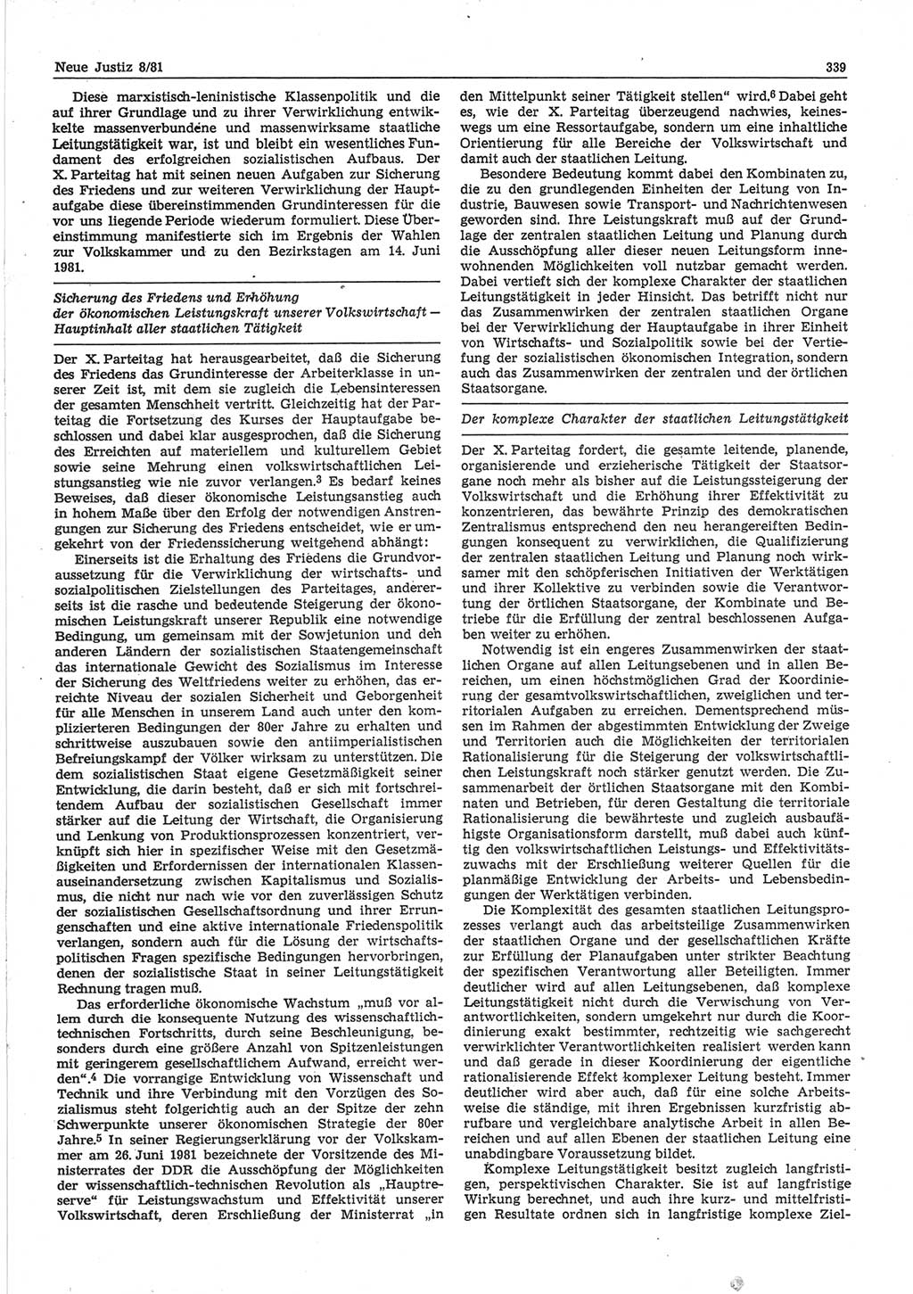 Neue Justiz (NJ), Zeitschrift für sozialistisches Recht und Gesetzlichkeit [Deutsche Demokratische Republik (DDR)], 35. Jahrgang 1981, Seite 339 (NJ DDR 1981, S. 339)