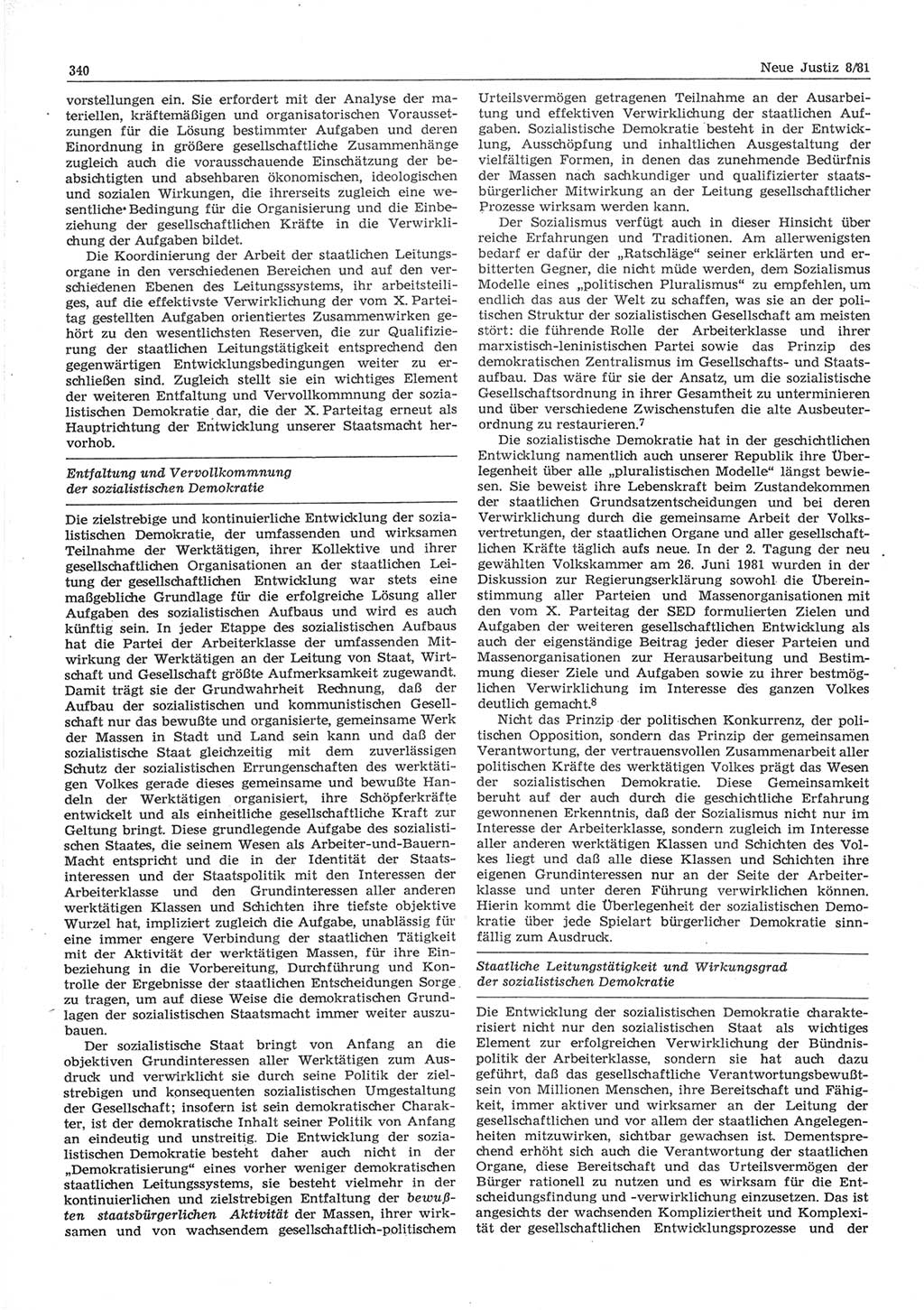 Neue Justiz (NJ), Zeitschrift für sozialistisches Recht und Gesetzlichkeit [Deutsche Demokratische Republik (DDR)], 35. Jahrgang 1981, Seite 340 (NJ DDR 1981, S. 340)