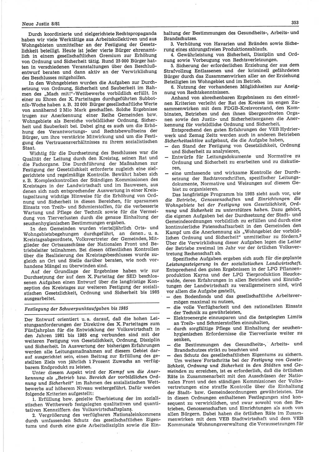 Neue Justiz (NJ), Zeitschrift für sozialistisches Recht und Gesetzlichkeit [Deutsche Demokratische Republik (DDR)], 35. Jahrgang 1981, Seite 353 (NJ DDR 1981, S. 353)