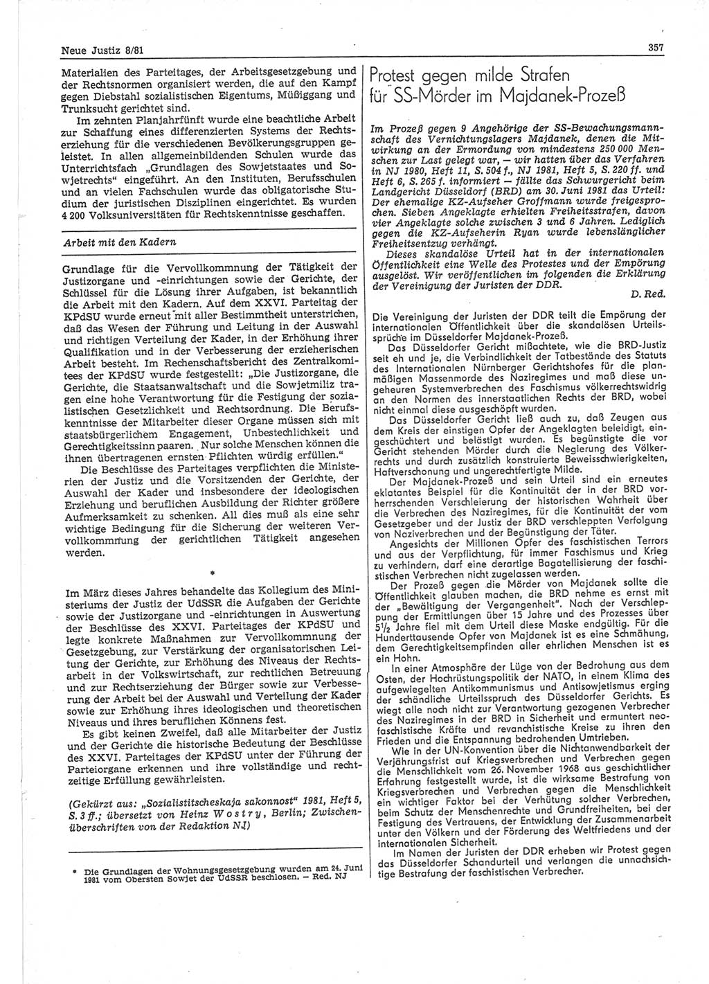 Neue Justiz (NJ), Zeitschrift für sozialistisches Recht und Gesetzlichkeit [Deutsche Demokratische Republik (DDR)], 35. Jahrgang 1981, Seite 357 (NJ DDR 1981, S. 357)
