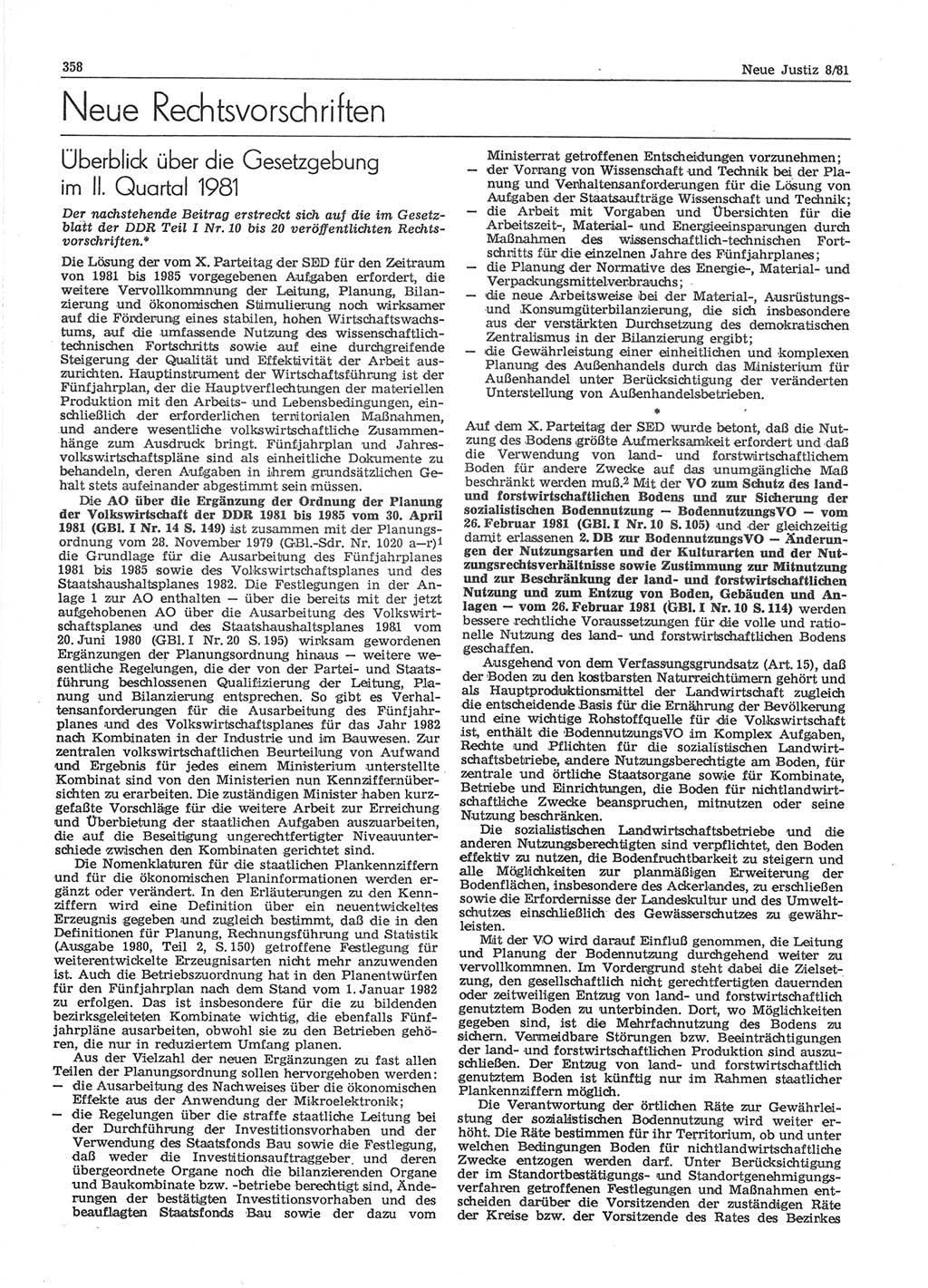 Neue Justiz (NJ), Zeitschrift für sozialistisches Recht und Gesetzlichkeit [Deutsche Demokratische Republik (DDR)], 35. Jahrgang 1981, Seite 358 (NJ DDR 1981, S. 358)