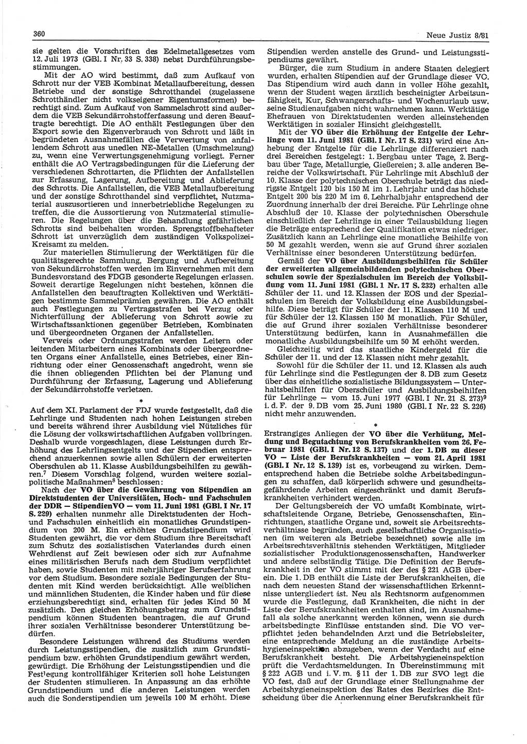 Neue Justiz (NJ), Zeitschrift für sozialistisches Recht und Gesetzlichkeit [Deutsche Demokratische Republik (DDR)], 35. Jahrgang 1981, Seite 360 (NJ DDR 1981, S. 360)
