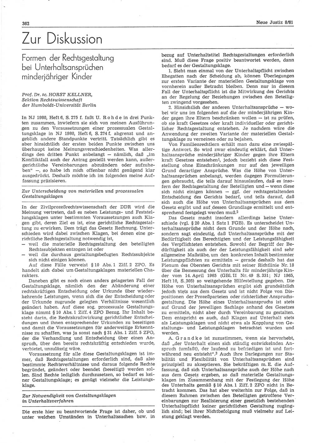 Neue Justiz (NJ), Zeitschrift für sozialistisches Recht und Gesetzlichkeit [Deutsche Demokratische Republik (DDR)], 35. Jahrgang 1981, Seite 362 (NJ DDR 1981, S. 362)