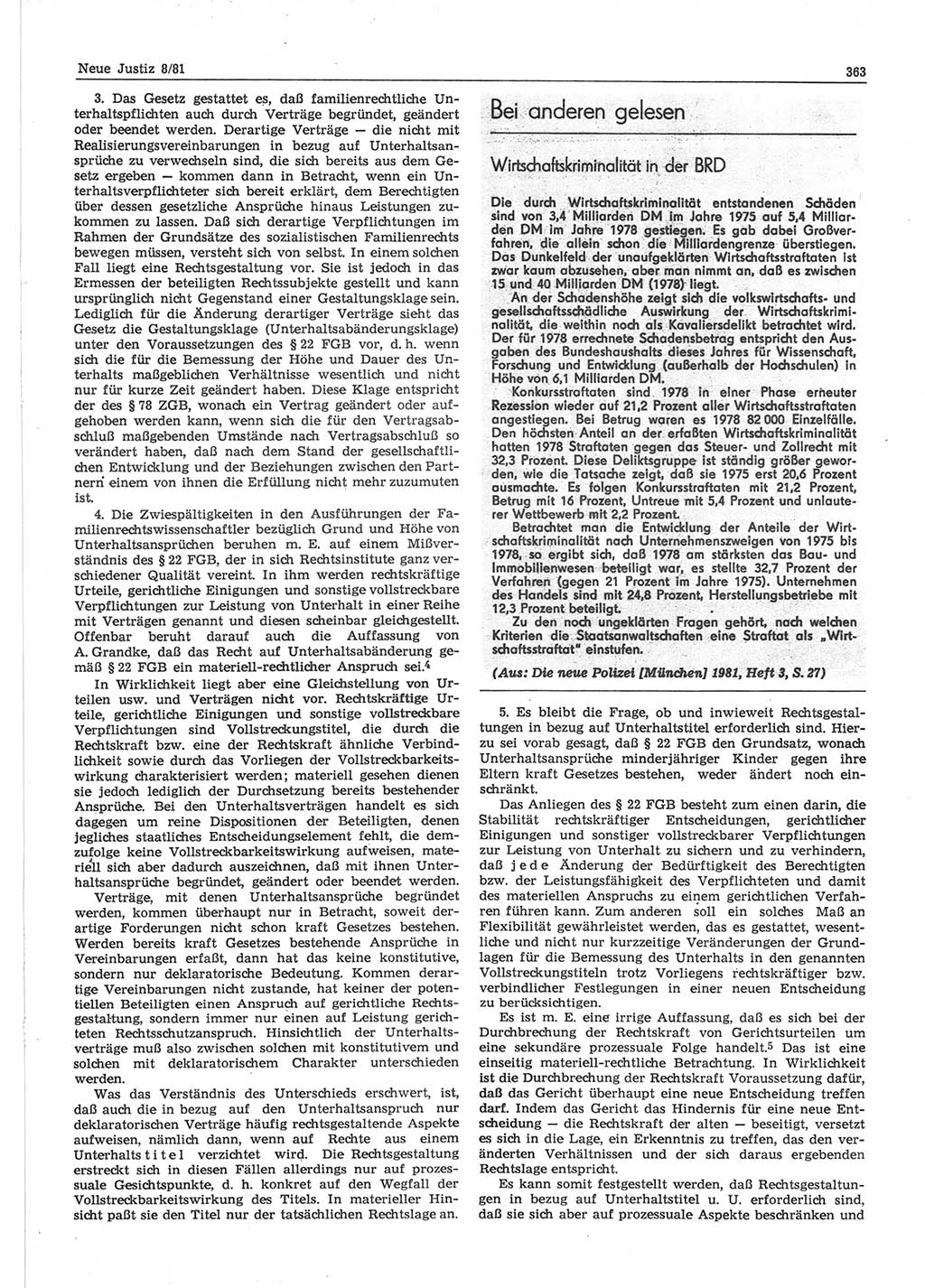 Neue Justiz (NJ), Zeitschrift für sozialistisches Recht und Gesetzlichkeit [Deutsche Demokratische Republik (DDR)], 35. Jahrgang 1981, Seite 363 (NJ DDR 1981, S. 363)