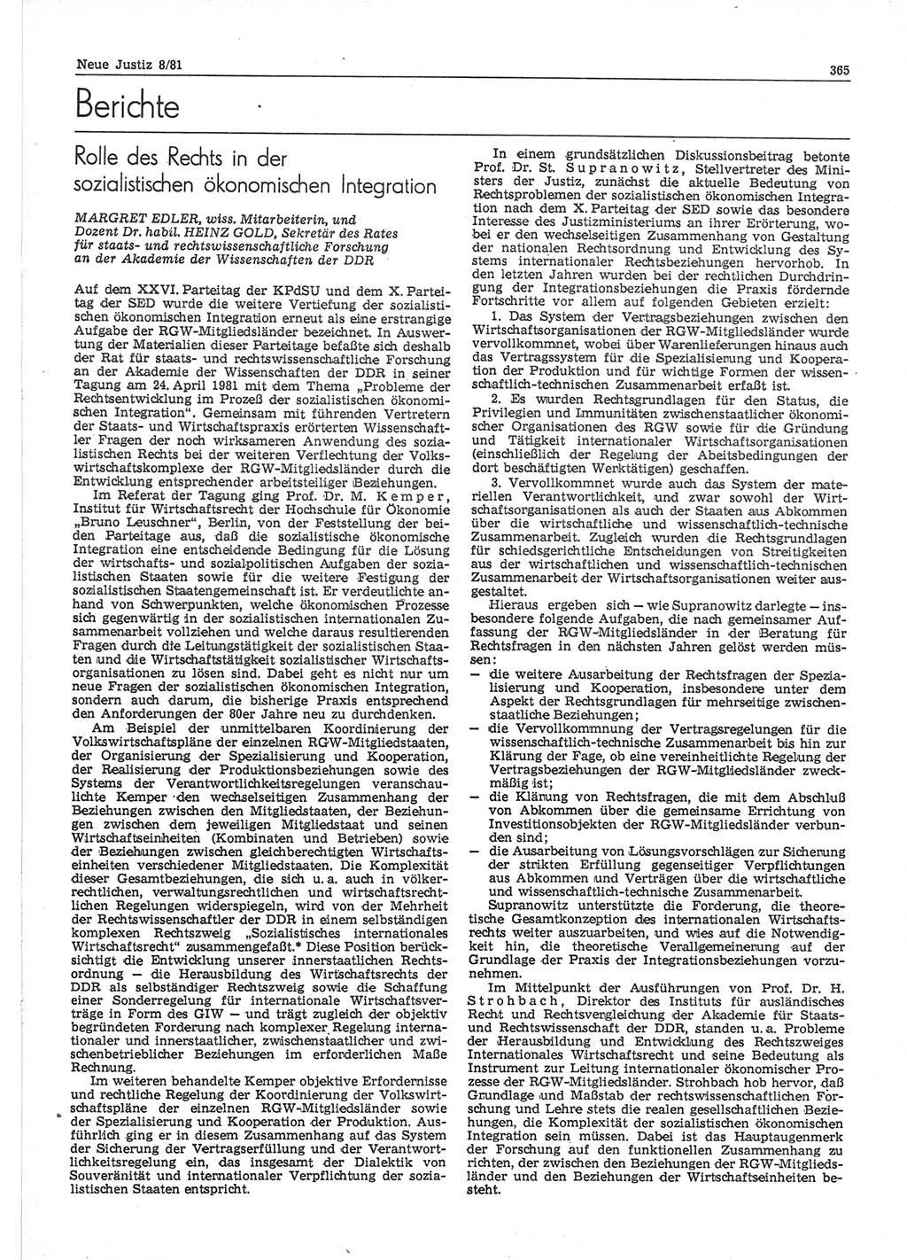 Neue Justiz (NJ), Zeitschrift für sozialistisches Recht und Gesetzlichkeit [Deutsche Demokratische Republik (DDR)], 35. Jahrgang 1981, Seite 365 (NJ DDR 1981, S. 365)
