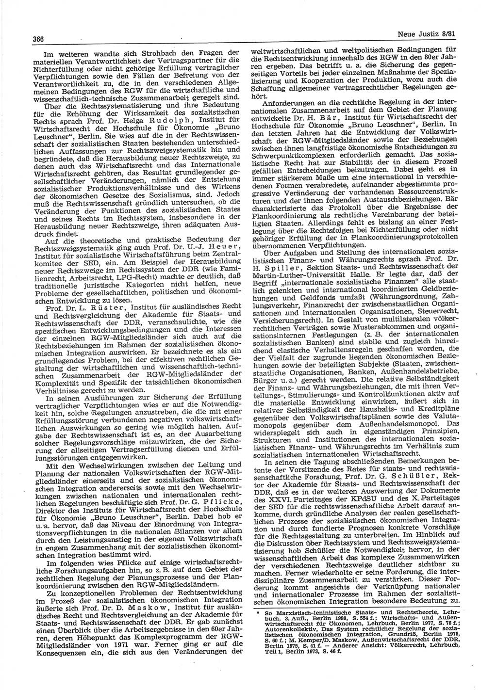 Neue Justiz (NJ), Zeitschrift für sozialistisches Recht und Gesetzlichkeit [Deutsche Demokratische Republik (DDR)], 35. Jahrgang 1981, Seite 366 (NJ DDR 1981, S. 366)