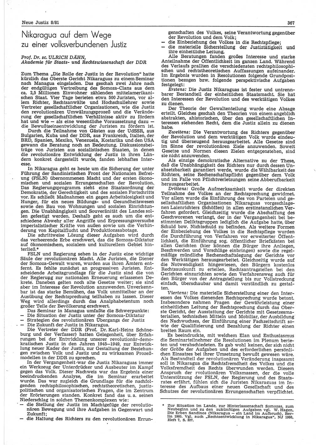 Neue Justiz (NJ), Zeitschrift für sozialistisches Recht und Gesetzlichkeit [Deutsche Demokratische Republik (DDR)], 35. Jahrgang 1981, Seite 367 (NJ DDR 1981, S. 367)