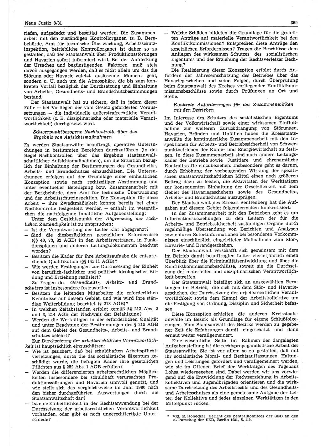 Neue Justiz (NJ), Zeitschrift für sozialistisches Recht und Gesetzlichkeit [Deutsche Demokratische Republik (DDR)], 35. Jahrgang 1981, Seite 369 (NJ DDR 1981, S. 369)