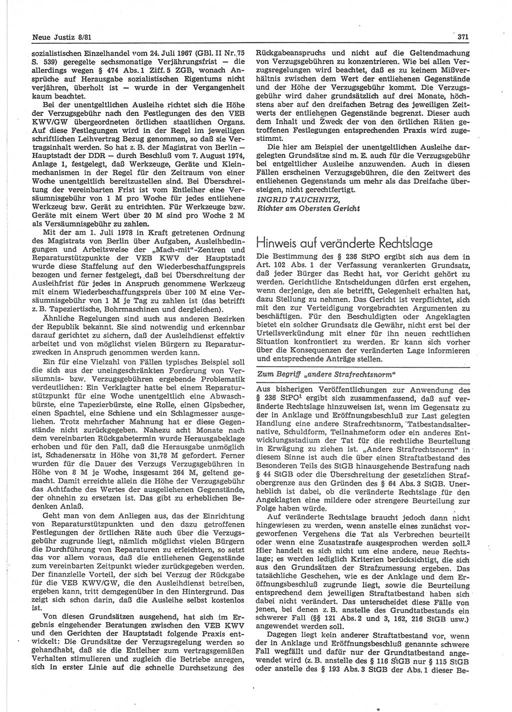 Neue Justiz (NJ), Zeitschrift für sozialistisches Recht und Gesetzlichkeit [Deutsche Demokratische Republik (DDR)], 35. Jahrgang 1981, Seite 371 (NJ DDR 1981, S. 371)